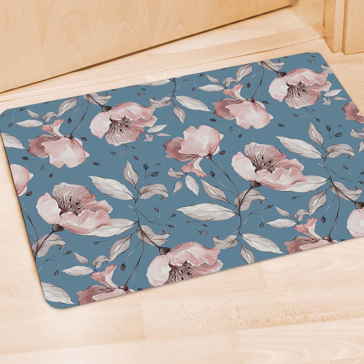 Blue Vintage Floral Print Door Mat-grizzshop