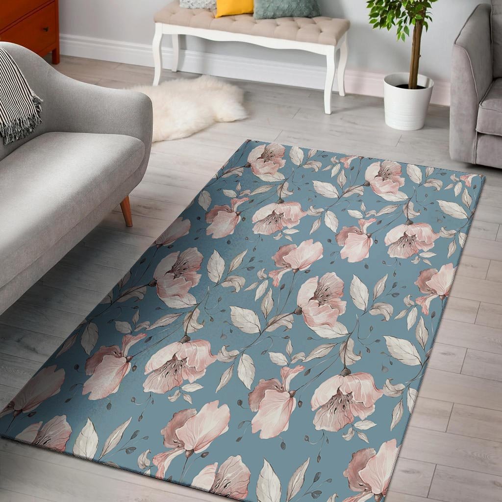Blue Vintage Floral Print Floor Mat-grizzshop