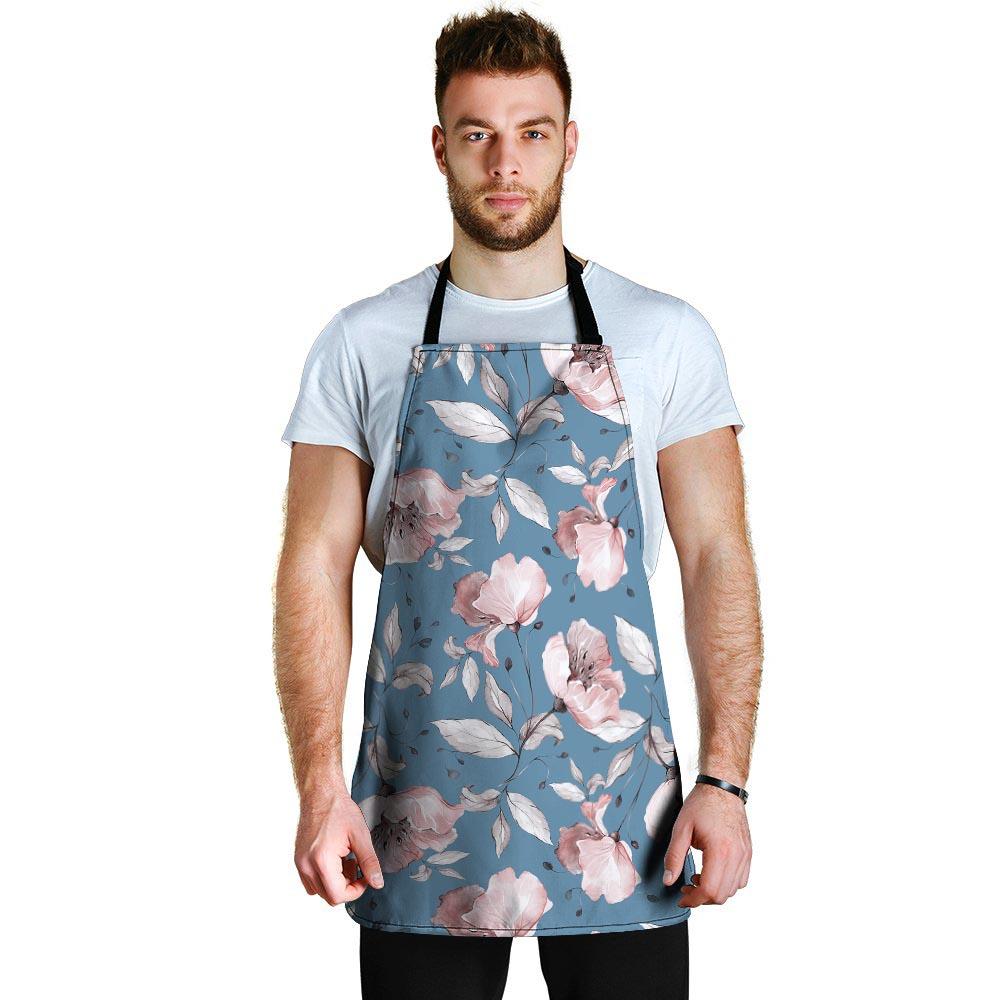 Blue Vintage Floral Print Men's Apron-grizzshop