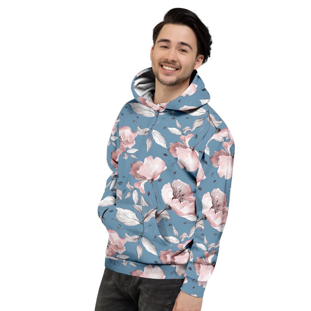 Blue Vintage Floral Print Men's Hoodie-grizzshop
