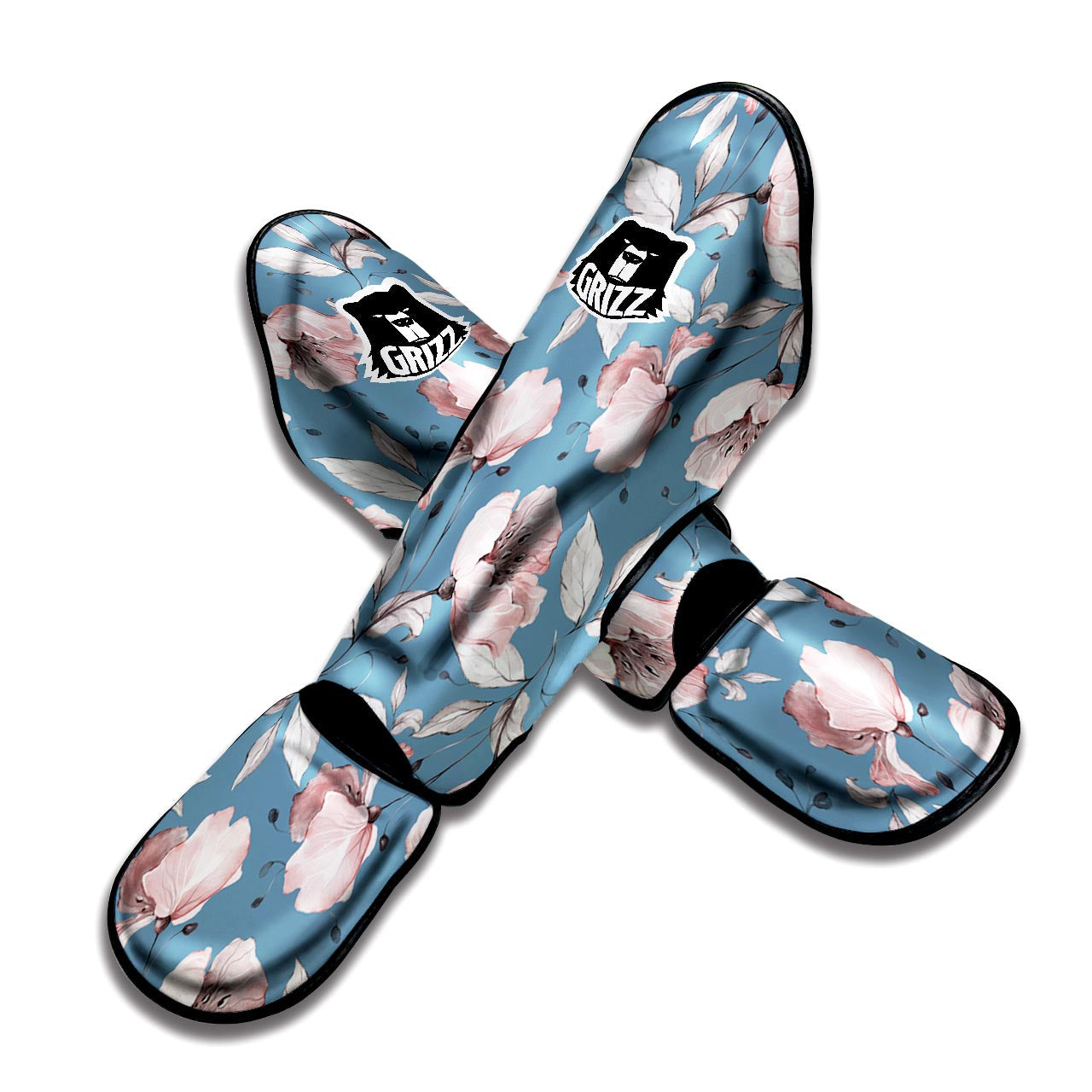 Blue Vintage Floral Print Muay Thai Shin Guard-grizzshop