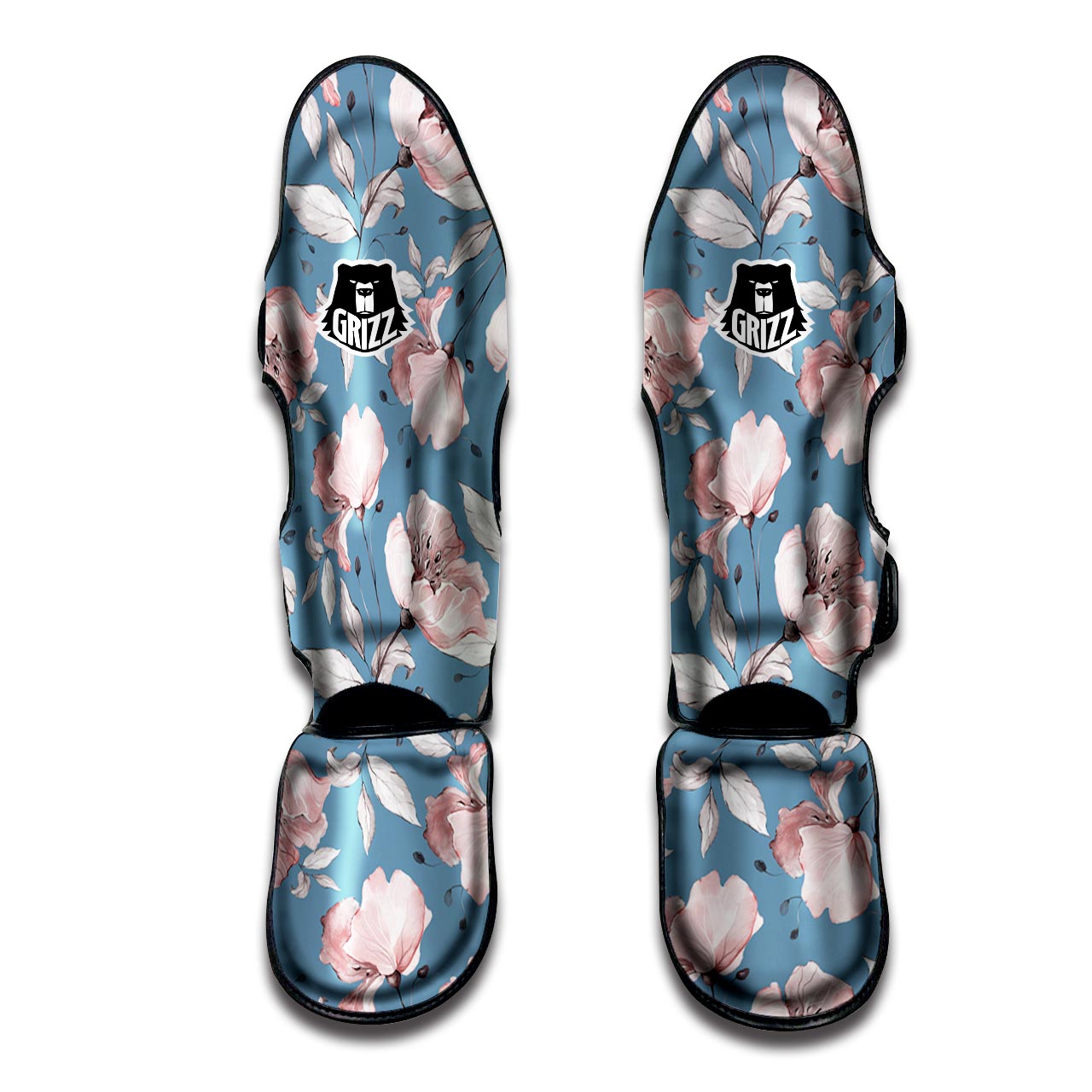 Blue Vintage Floral Print Muay Thai Shin Guard-grizzshop