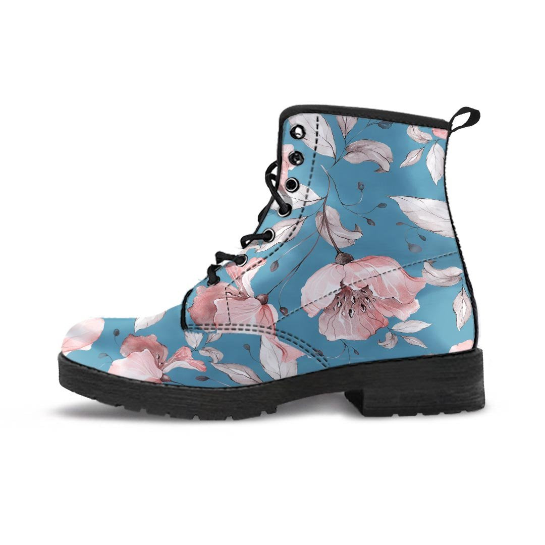 Blue Vintage Floral Print Women's Boots-grizzshop