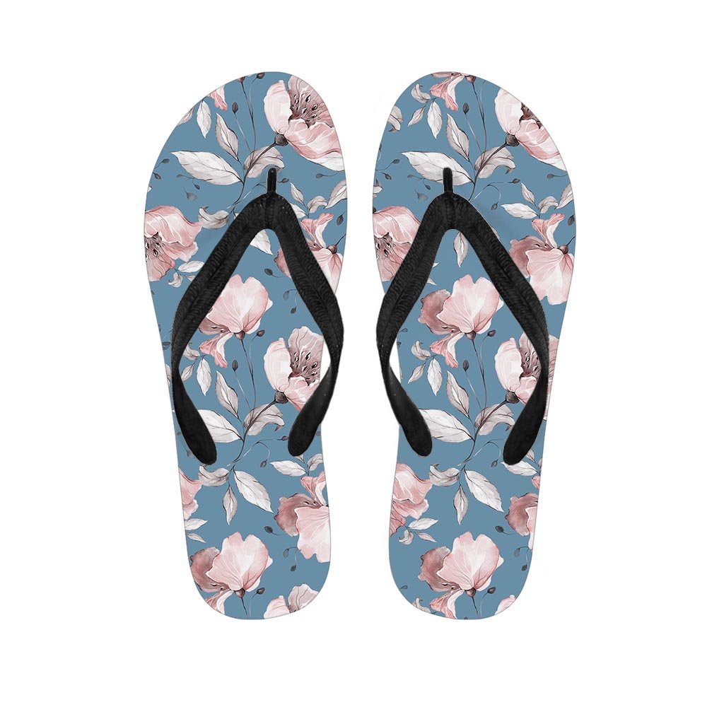 Blue Vintage Floral Print Women's Flip Flops-grizzshop