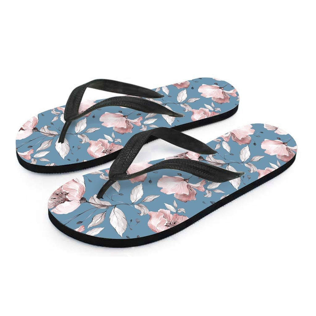 Blue Vintage Floral Print Women's Flip Flops-grizzshop