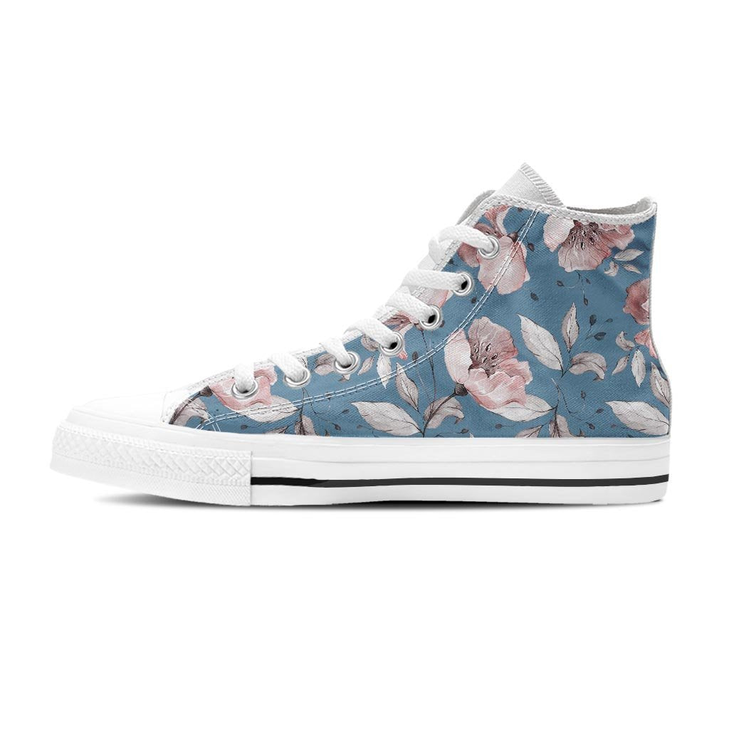 Blue Vintage Floral Print Women's High Top Shoes-grizzshop