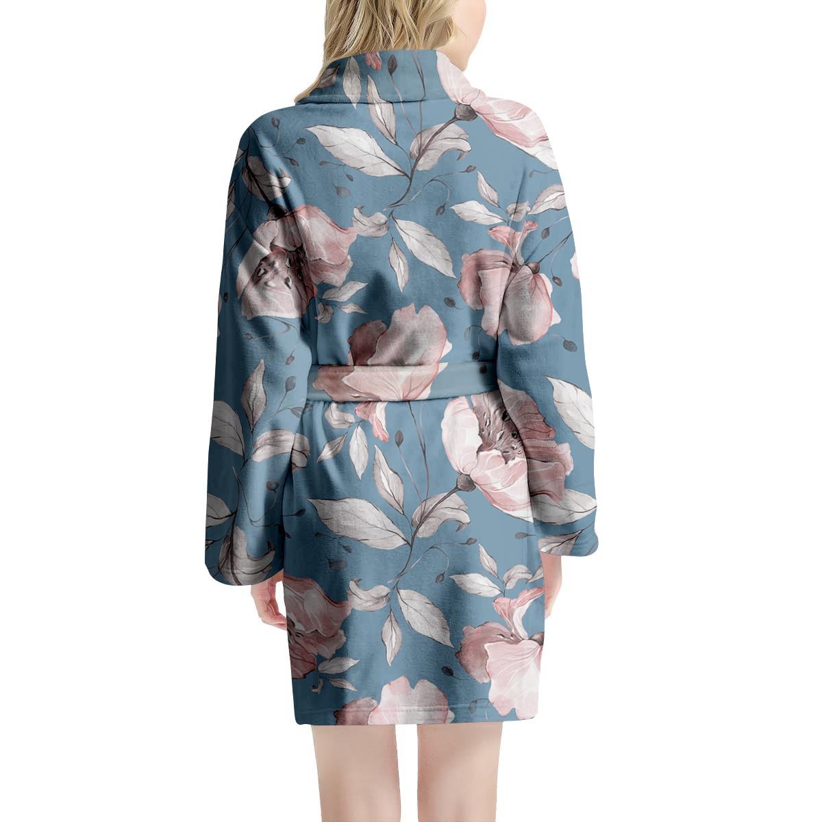 Blue Vintage Floral Print Women's Robe-grizzshop