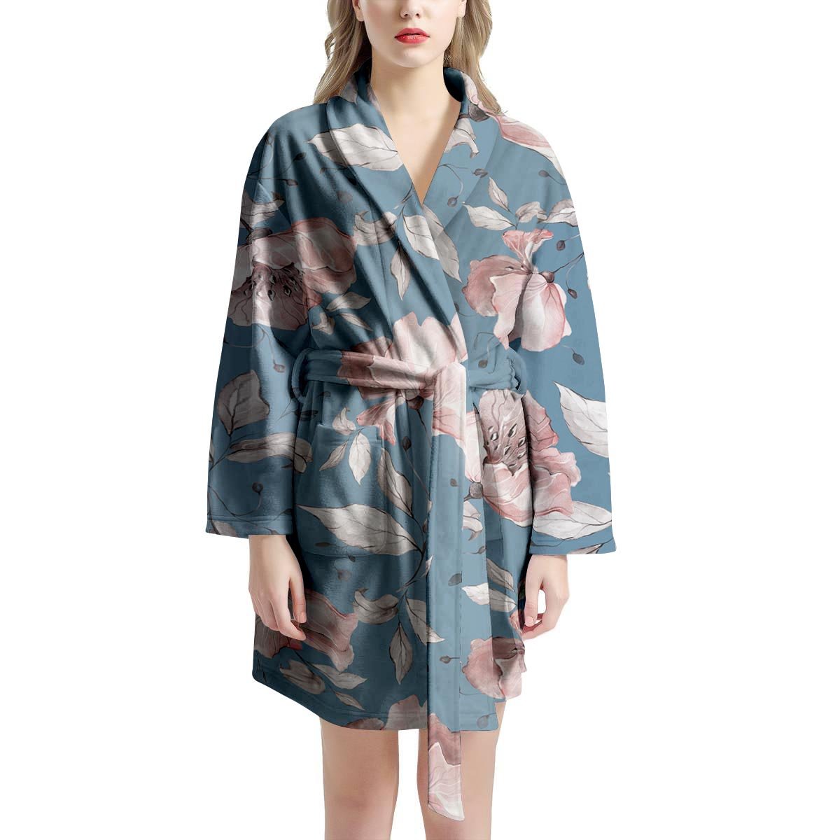 Blue Vintage Floral Print Women's Robe-grizzshop
