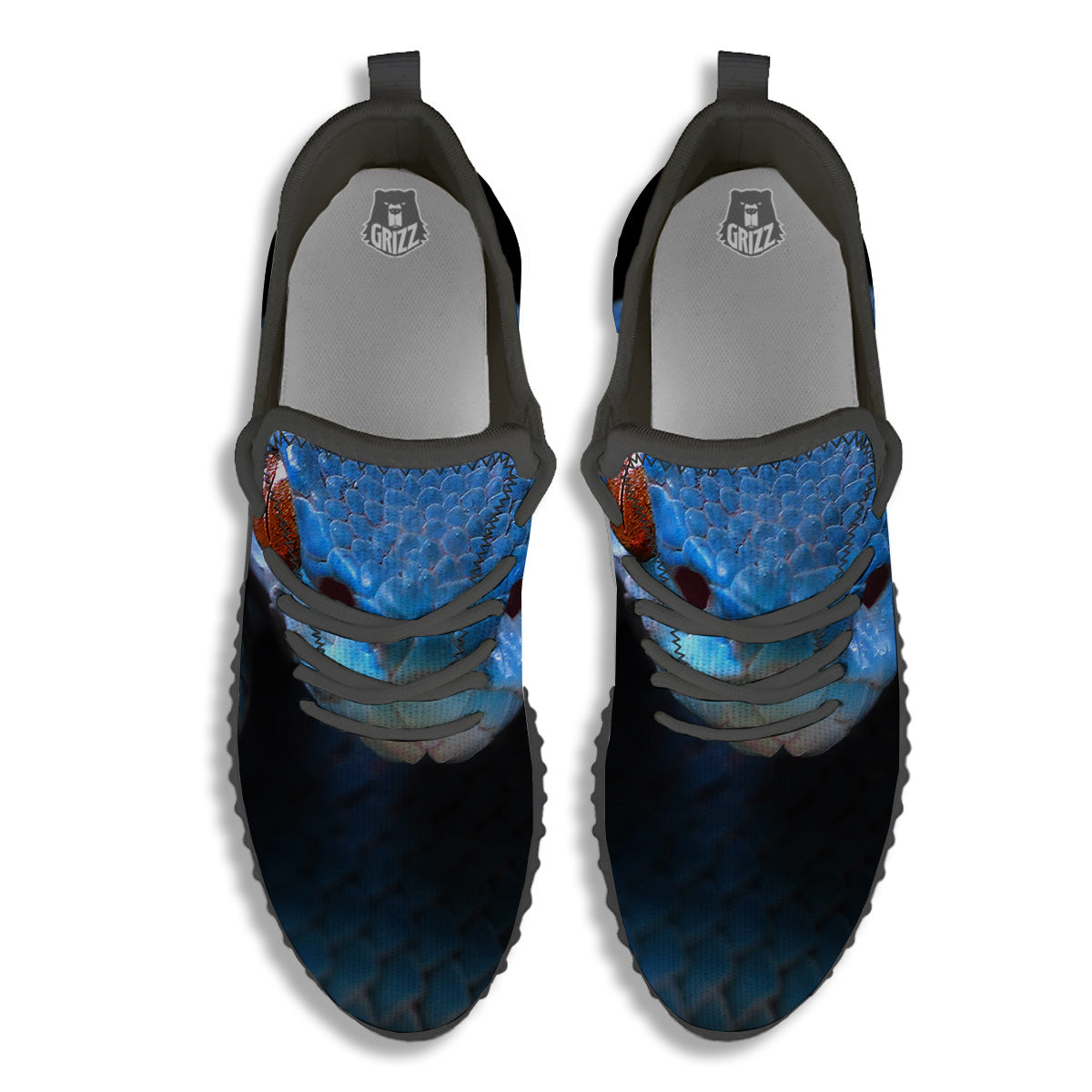Blue Viper Snake Print Black Walking Shoes-grizzshop