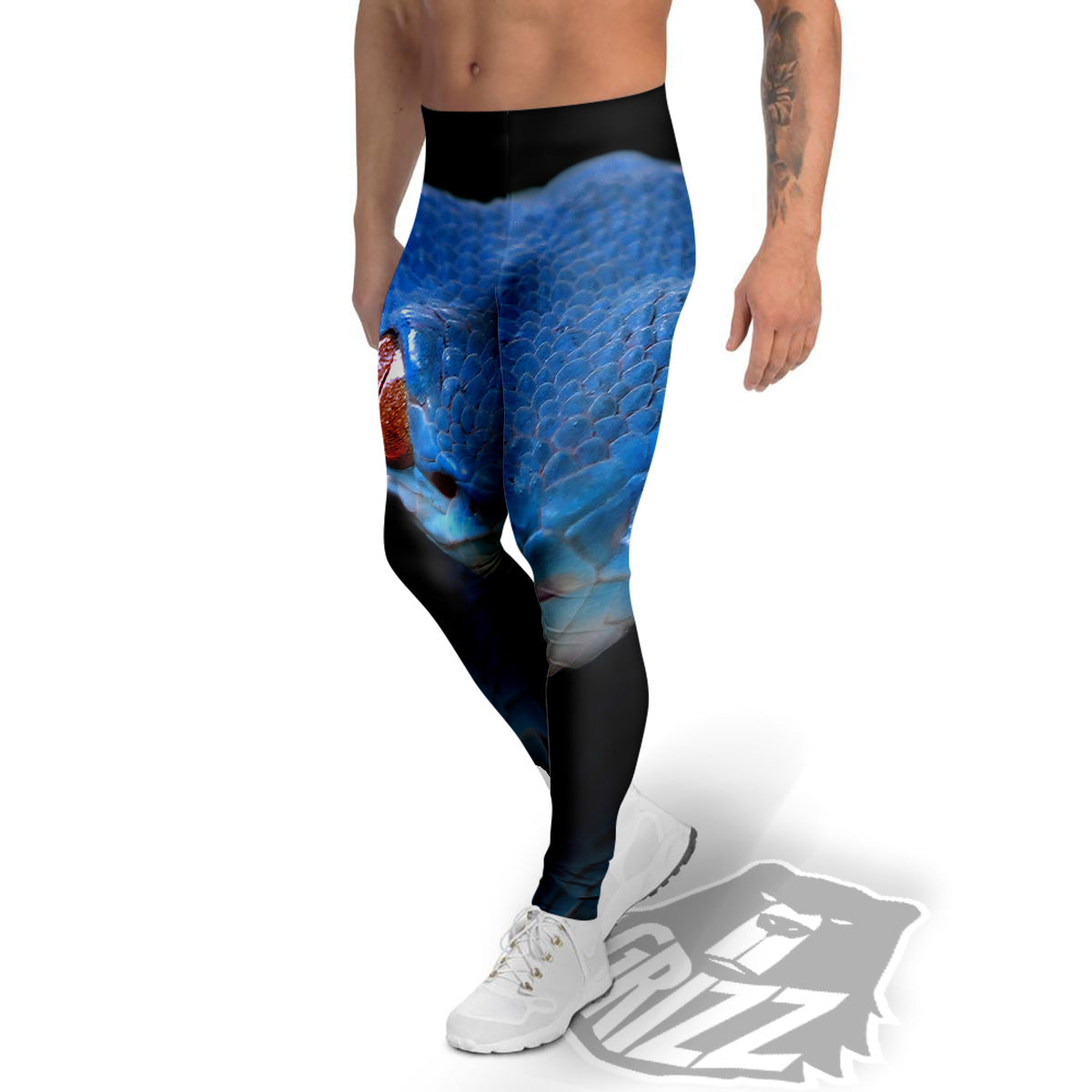 Blue Viper Snake Print Men's Leggings-grizzshop
