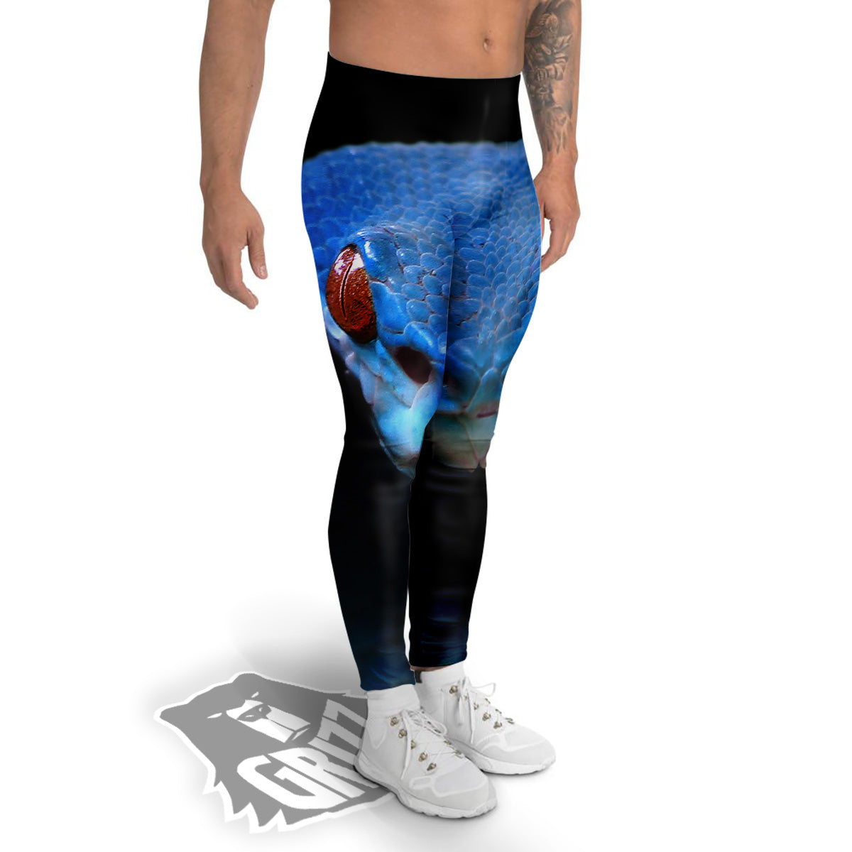Blue Viper Snake Print Men's Leggings-grizzshop