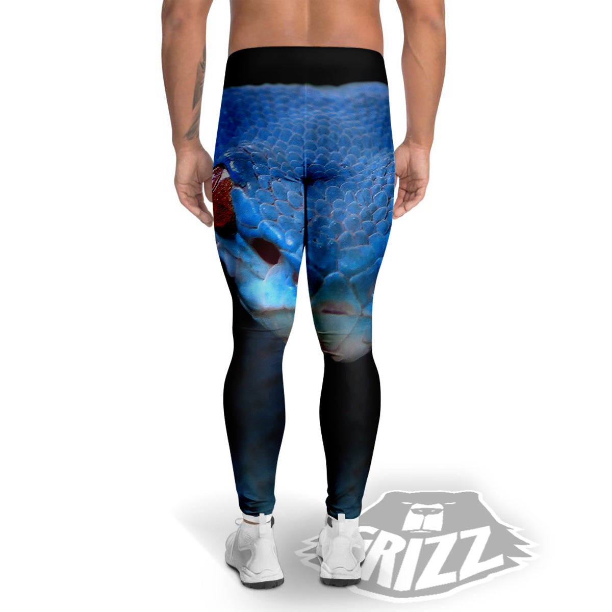 Blue Viper Snake Print Men's Leggings-grizzshop