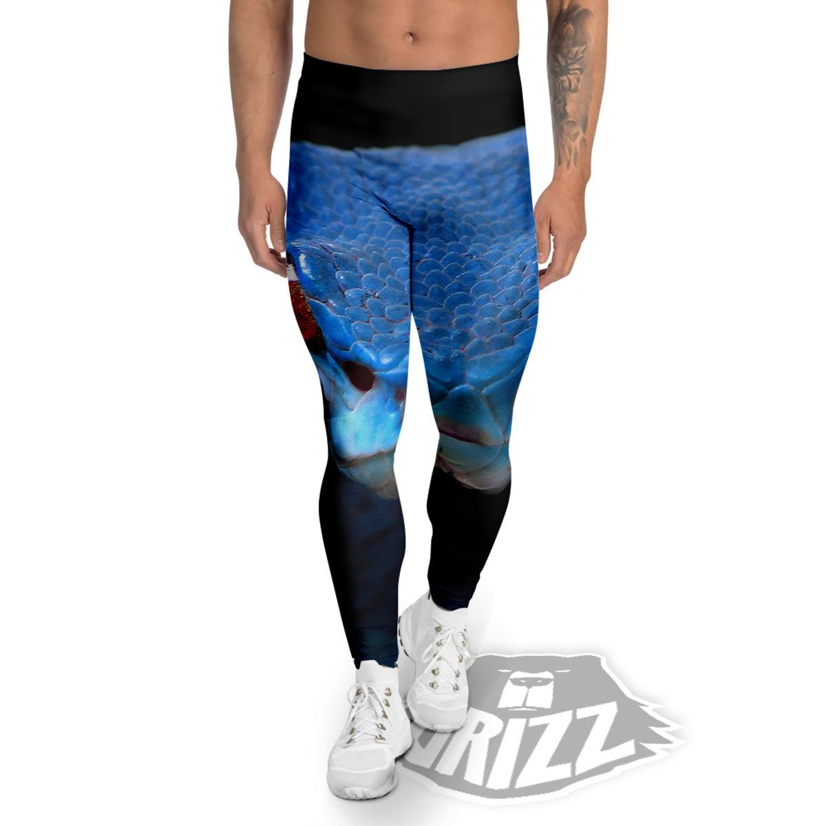 Blue Viper Snake Print Men's Leggings-grizzshop