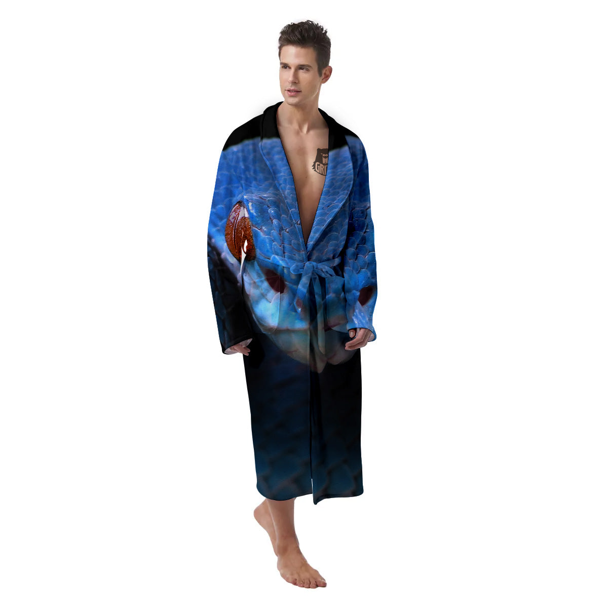 Blue Viper Snake Print Men's Robe-grizzshop