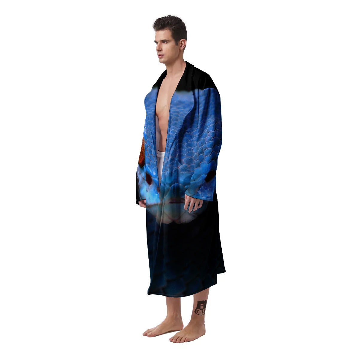 Blue Viper Snake Print Men's Robe-grizzshop