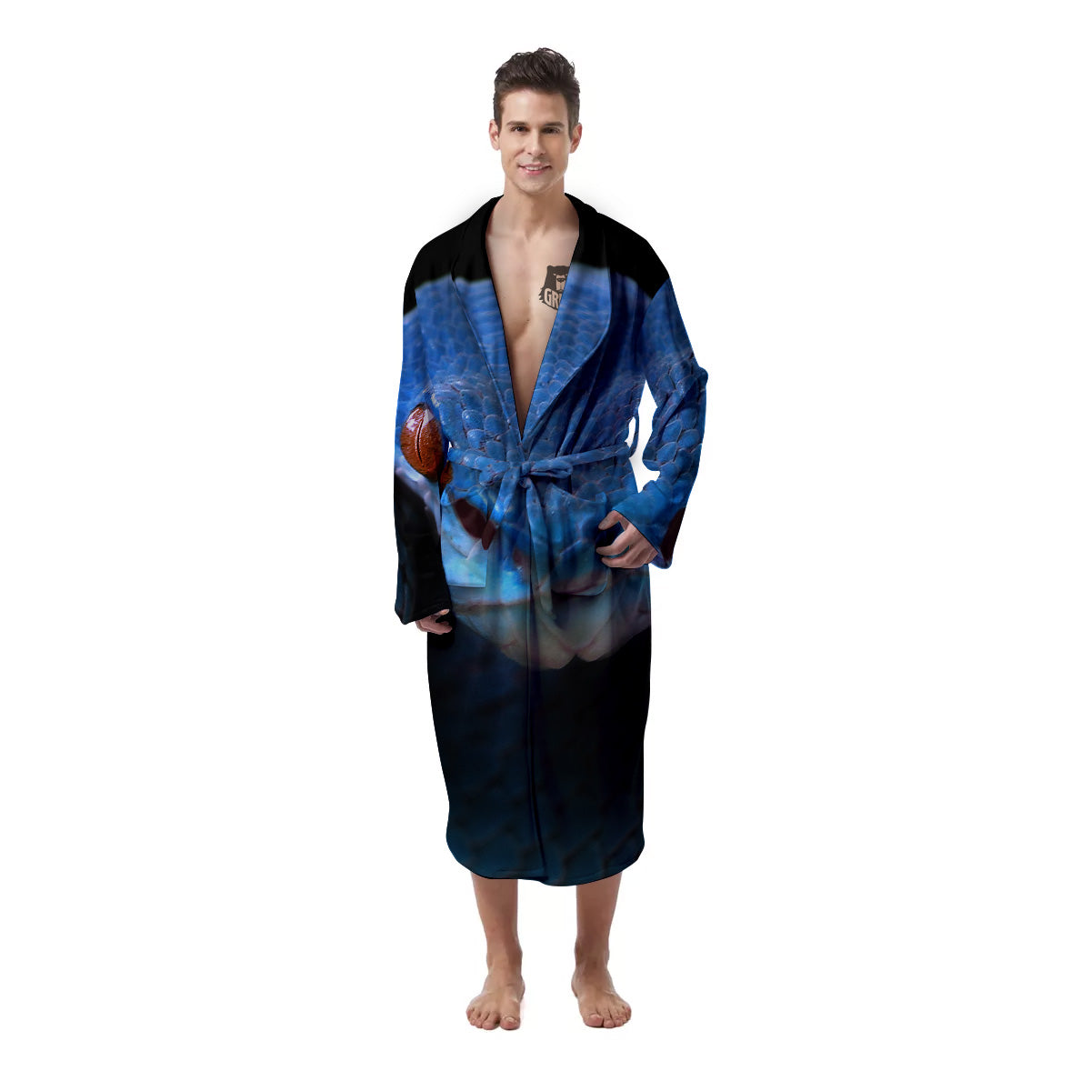 Blue Viper Snake Print Men's Robe-grizzshop