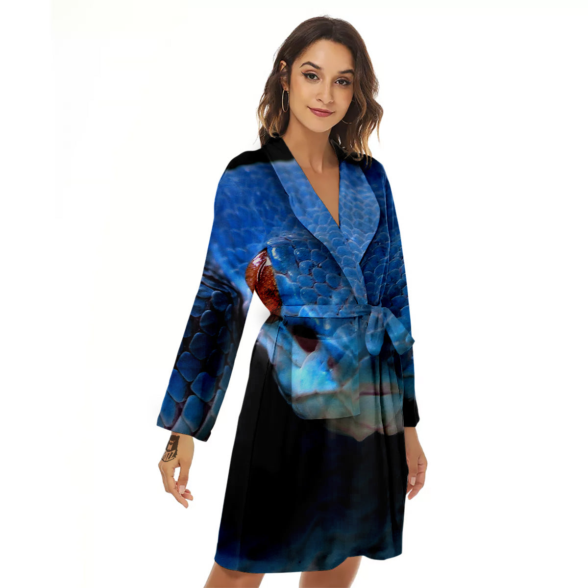 Blue Viper Snake Print Women's Robe-grizzshop