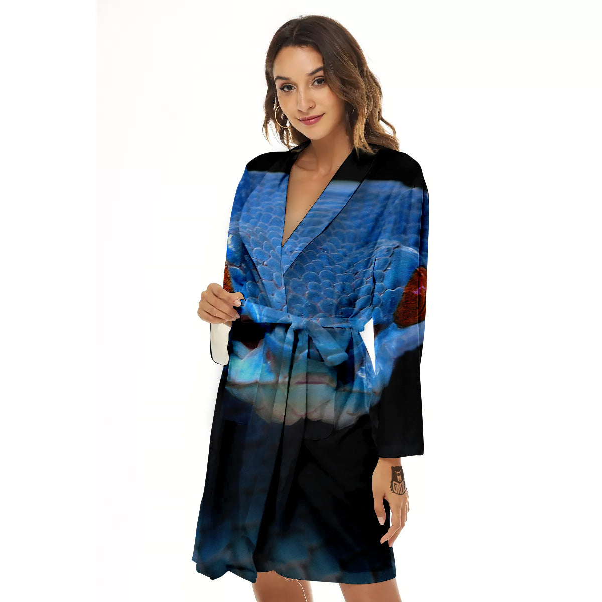 Blue Viper Snake Print Women's Robe-grizzshop