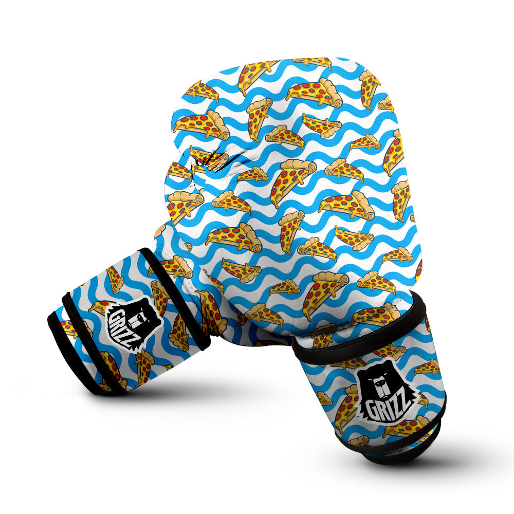 Blue Wave Pizza Print Pattern Boxing Gloves-grizzshop