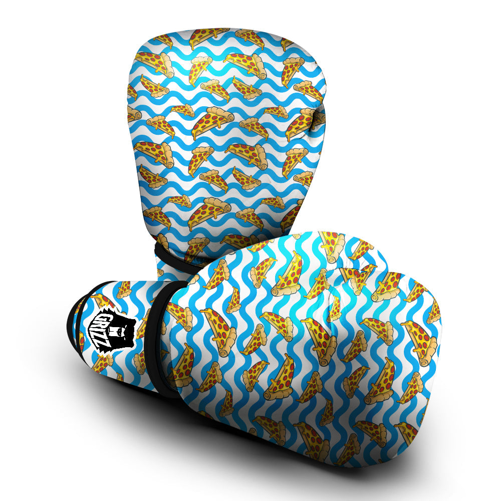 Blue Wave Pizza Print Pattern Boxing Gloves-grizzshop