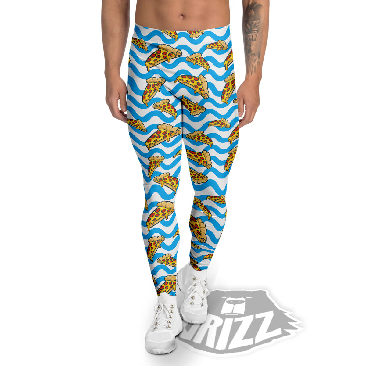 Blue Wave Pizza Print Pattern Men's Leggings-grizzshop