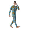 Blue Wave Pizza Print Pattern Men's Pajamas-grizzshop