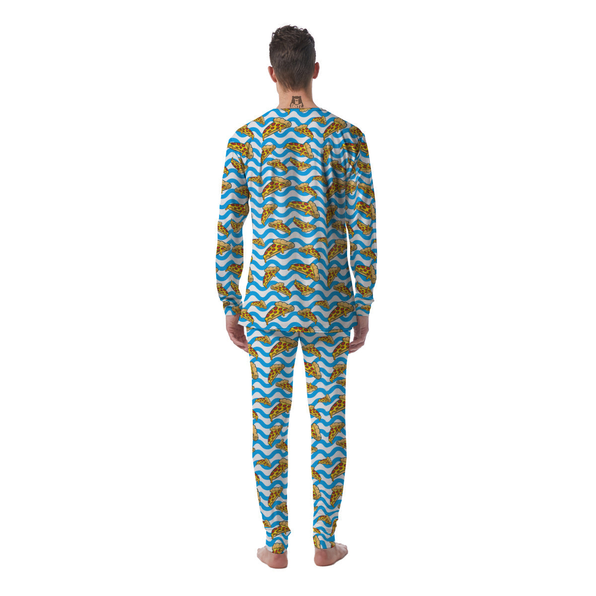 Blue Wave Pizza Print Pattern Men's Pajamas-grizzshop