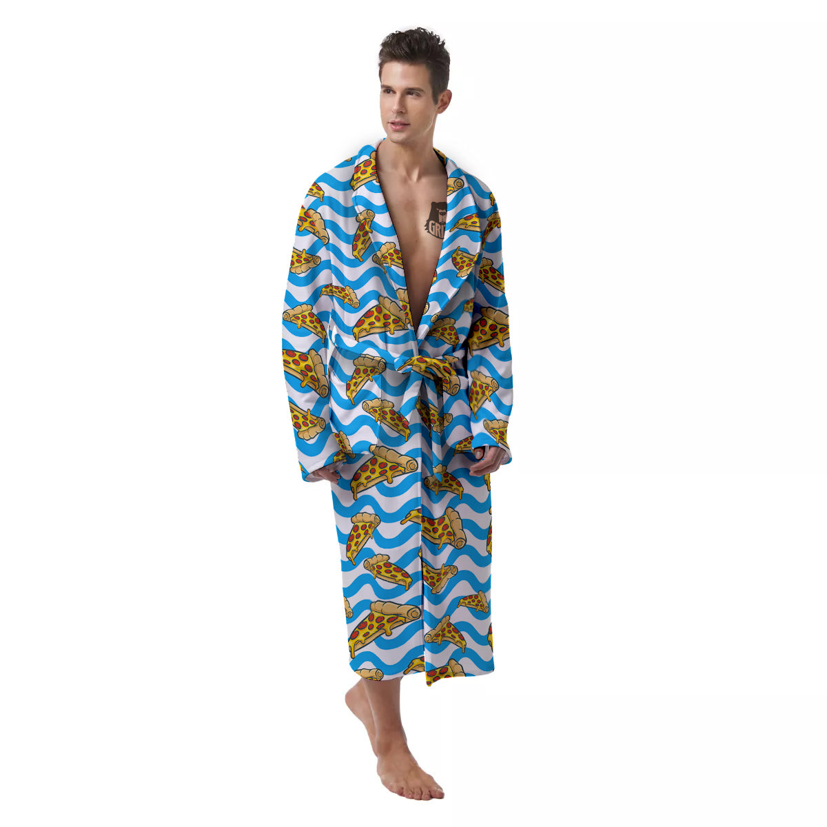 Blue Wave Pizza Print Pattern Men's Robe-grizzshop
