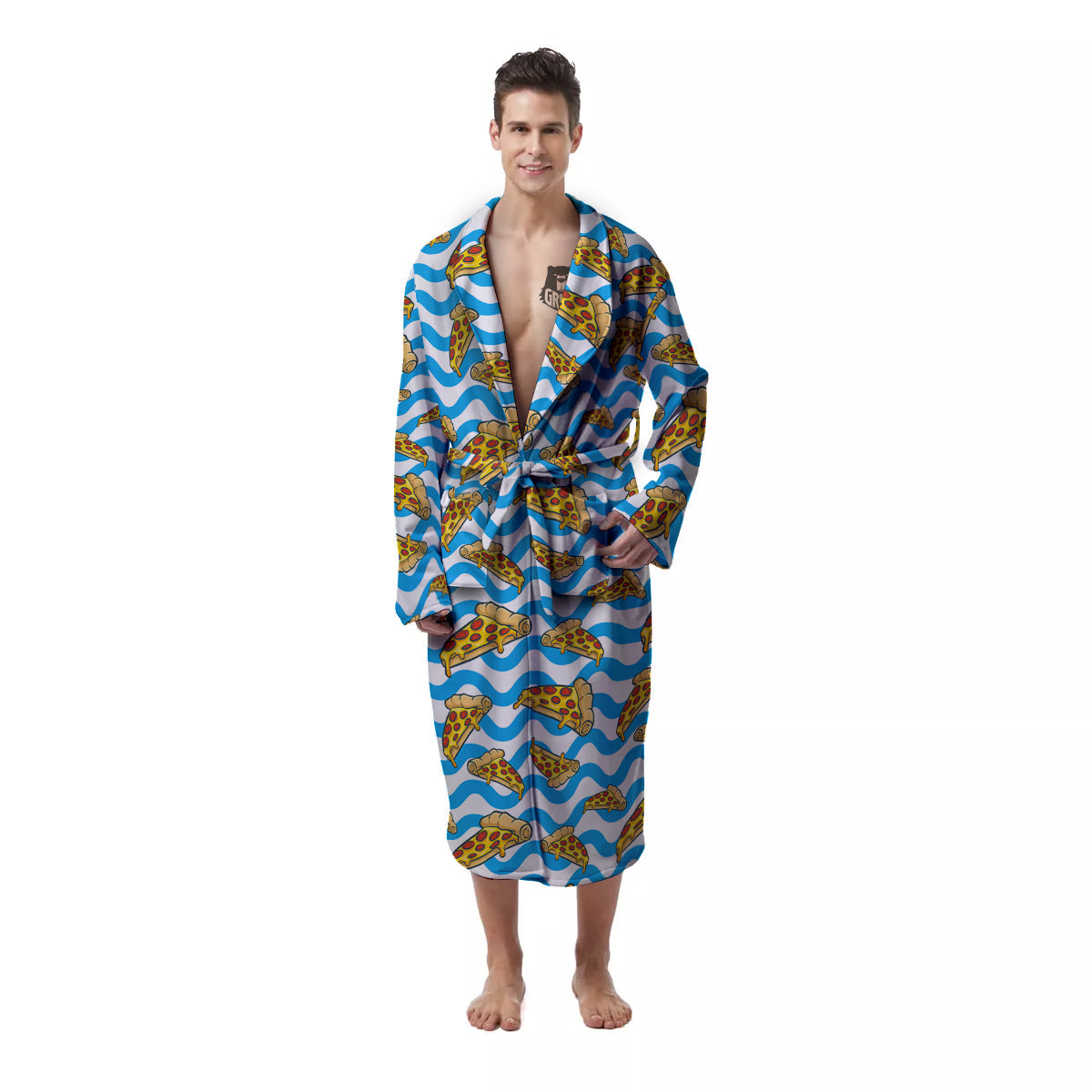 Blue Wave Pizza Print Pattern Men's Robe-grizzshop