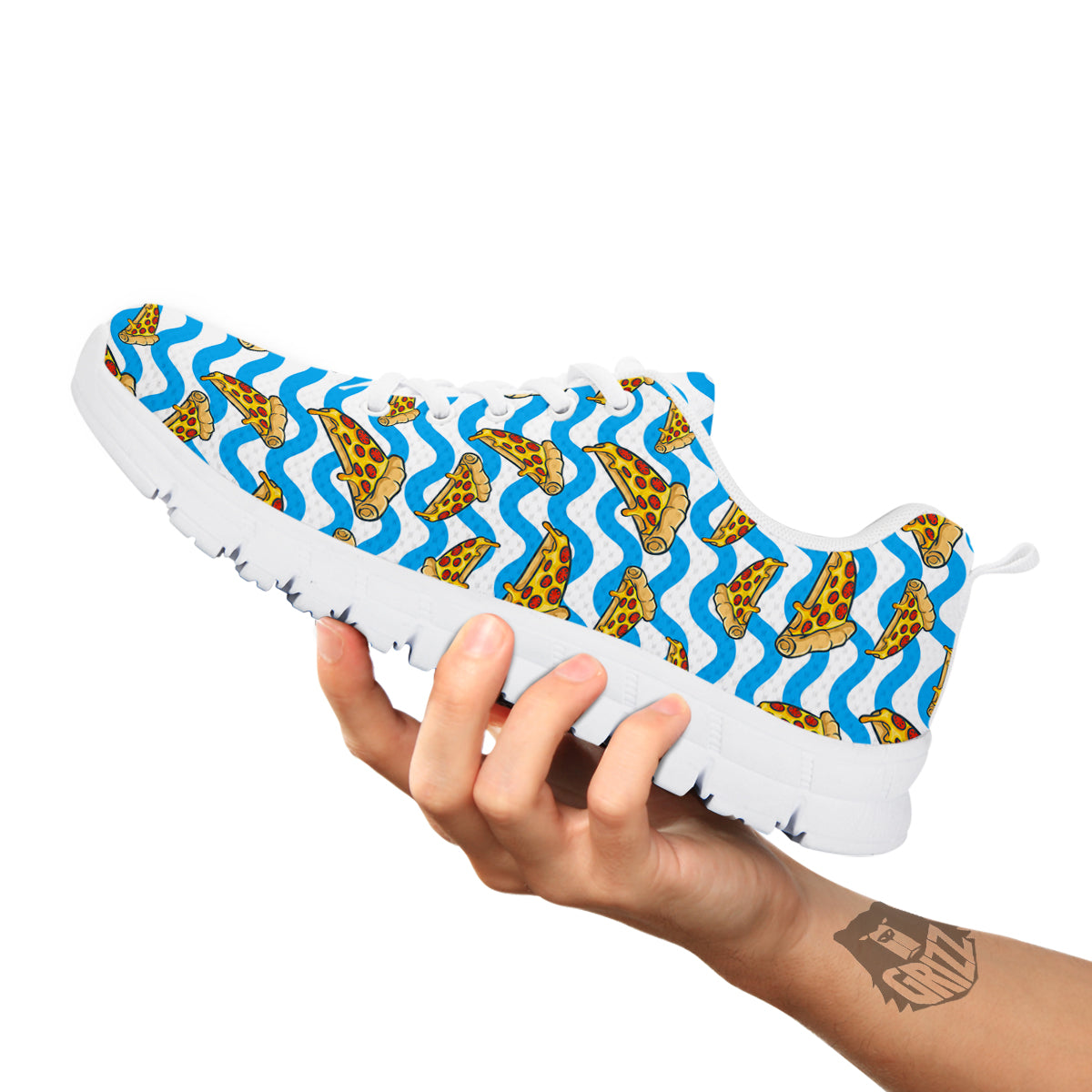 Blue Wave Pizza Print Pattern White Sneaker-grizzshop