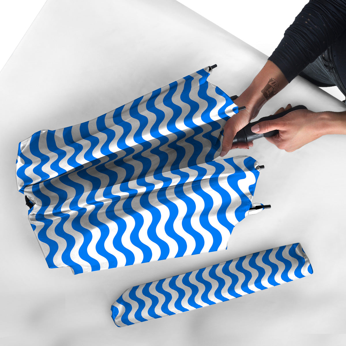 Blue Wave Striped Print Umbrella-grizzshop