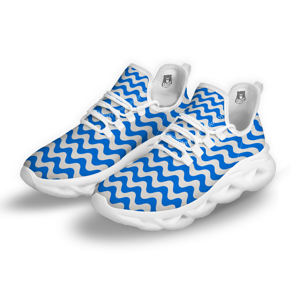 Blue Wave Striped Print White Running Shoes-grizzshop