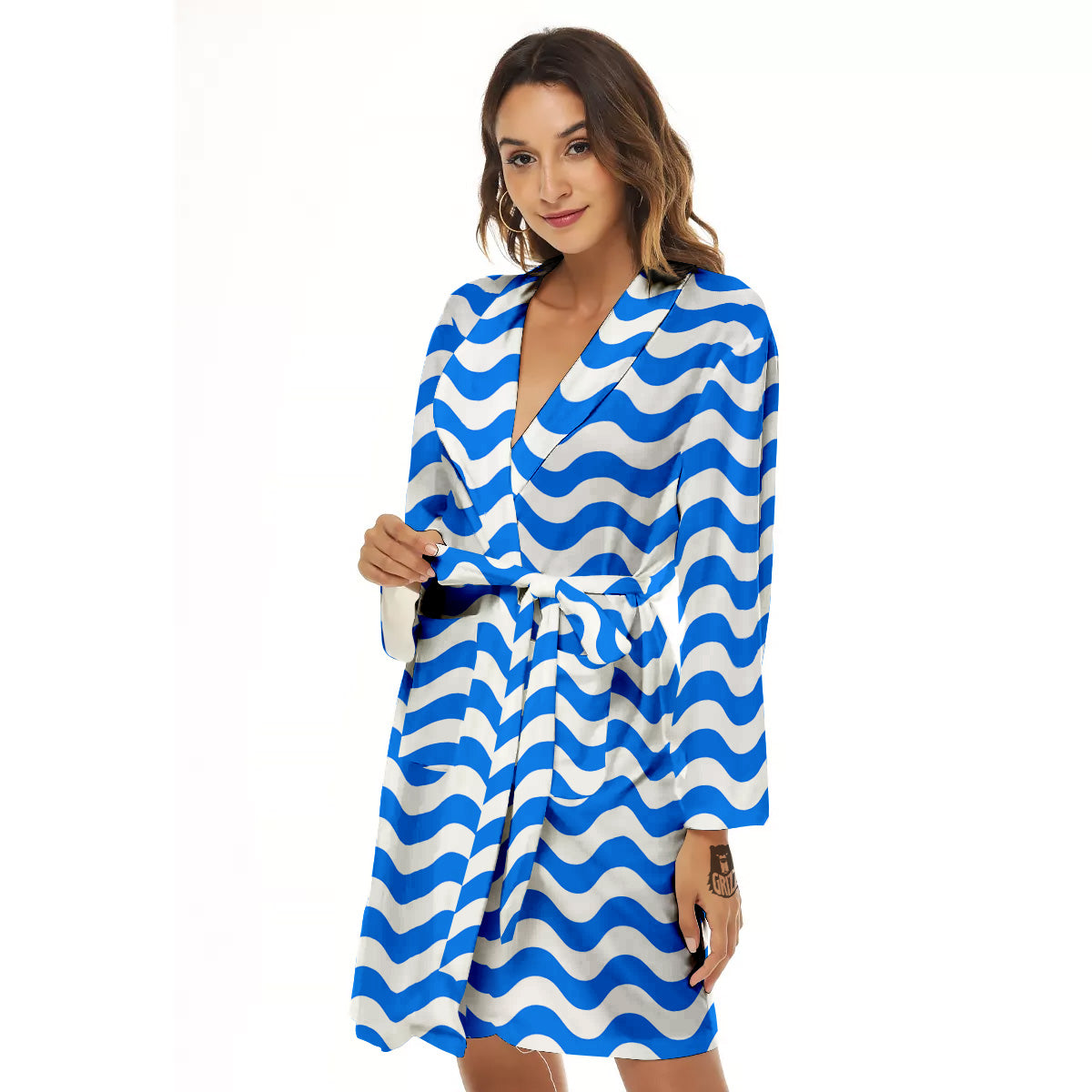 Blue Wave Striped Print Women's Robe-grizzshop