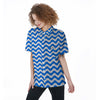 Blue Wave Striped Print Women's Short Sleeve Shirts-grizzshop