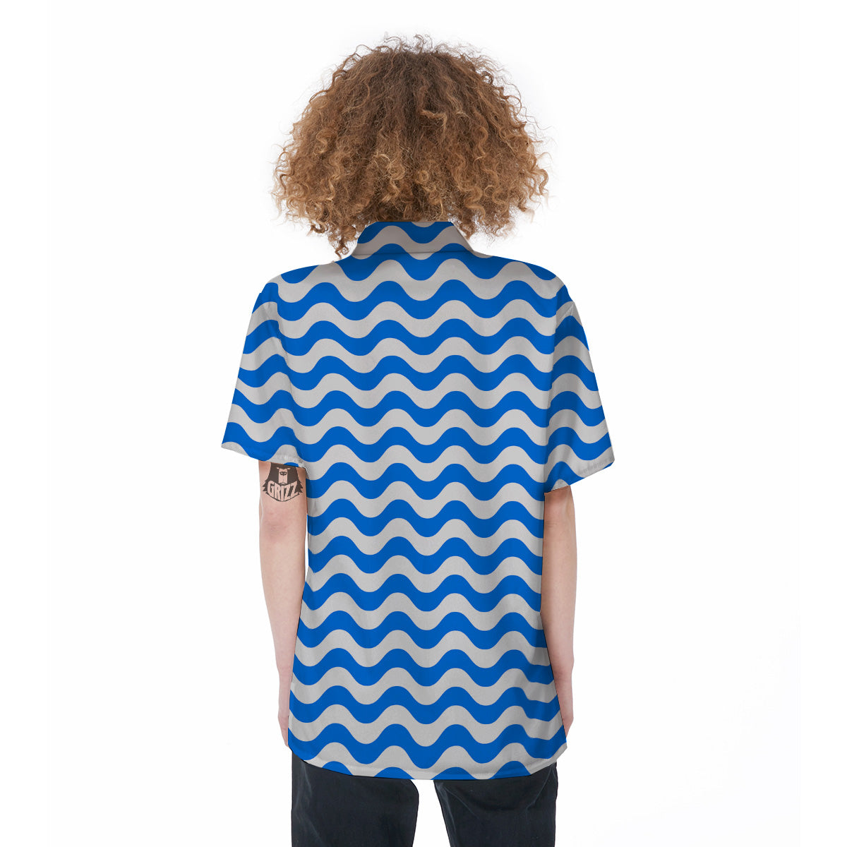 Blue Wave Striped Print Women's Short Sleeve Shirts-grizzshop