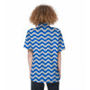 Blue Wave Striped Print Women's Short Sleeve Shirts-grizzshop