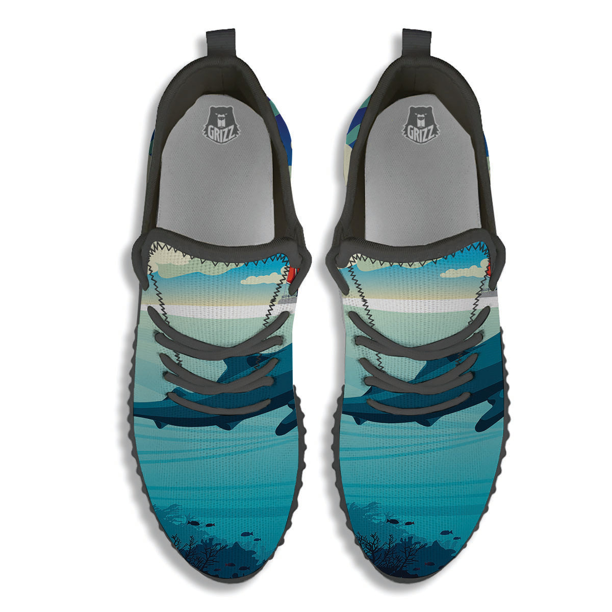 Blue Whale In Deep Sea Print Black Walking Shoes-grizzshop