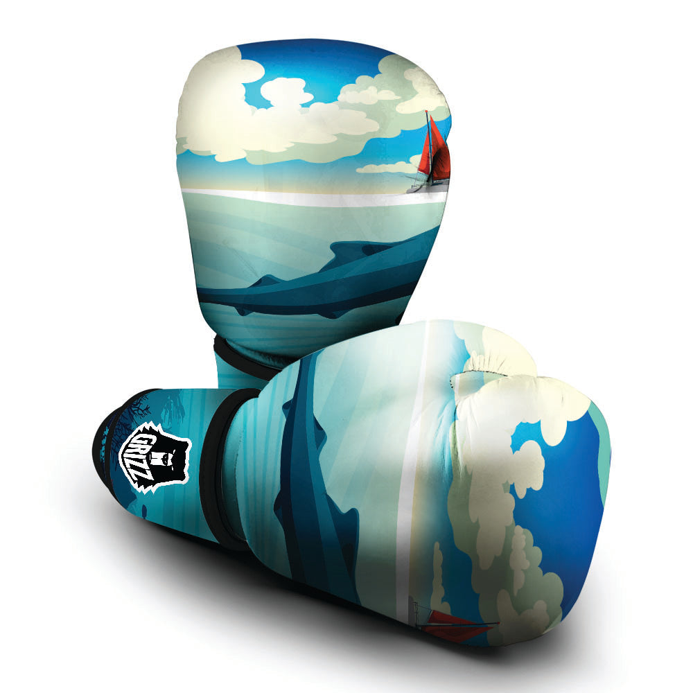 Blue Whale In Deep Sea Print Boxing Gloves-grizzshop