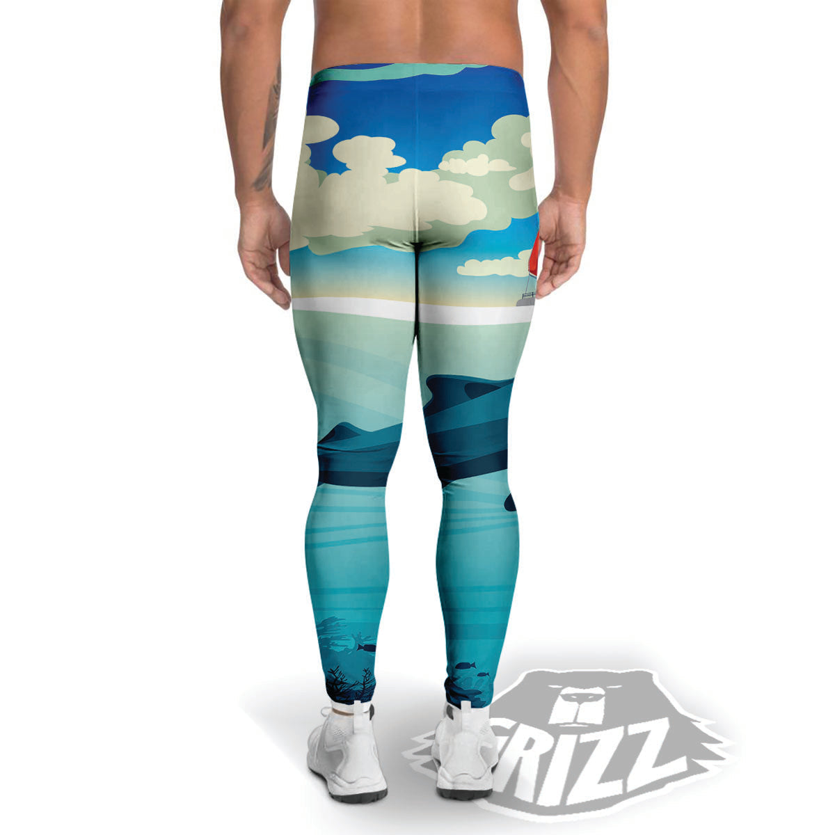 Blue Whale In Deep Sea Print Men's Leggings-grizzshop