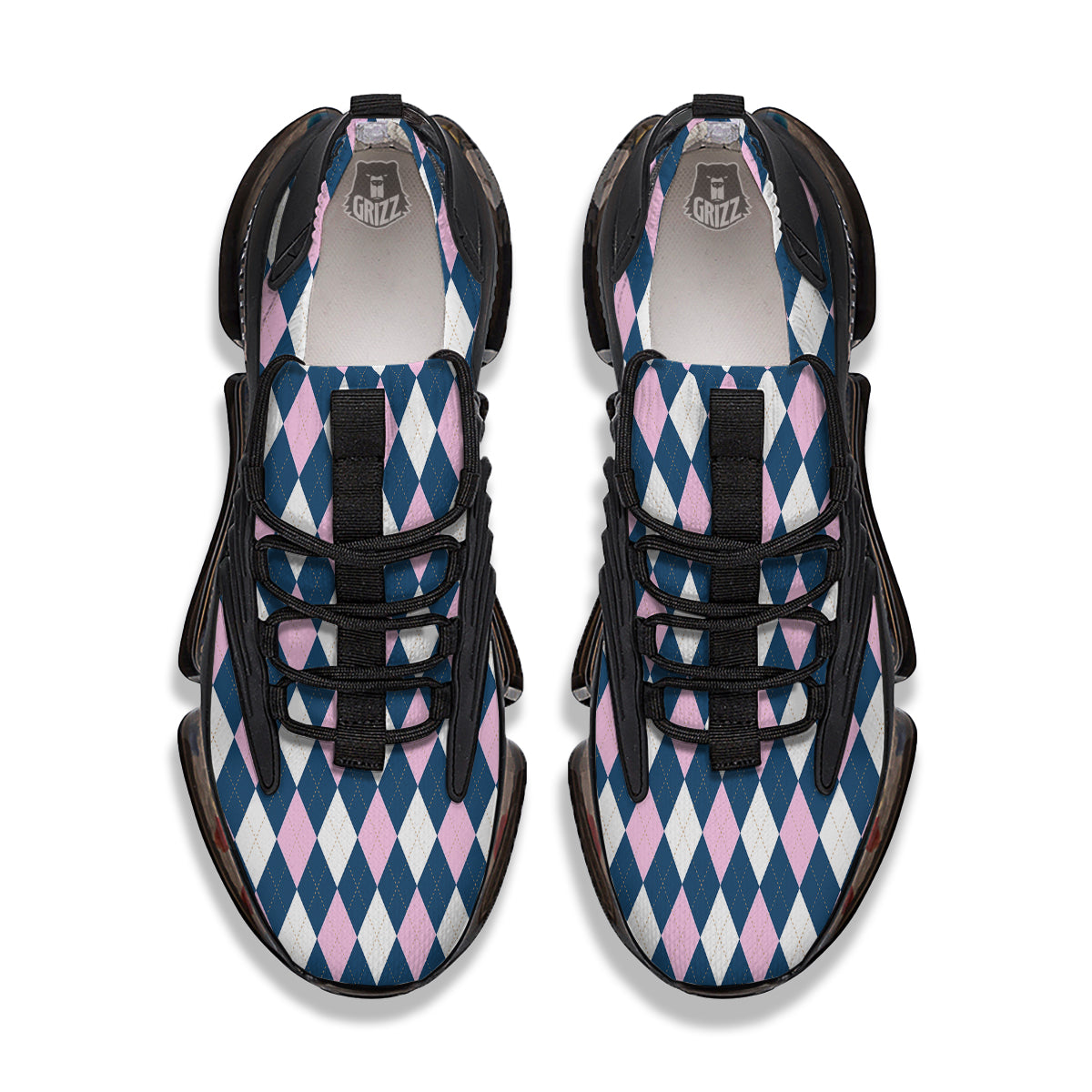 Blue White And Pink Argyle Print Pattern Black Gym Shoes-grizzshop