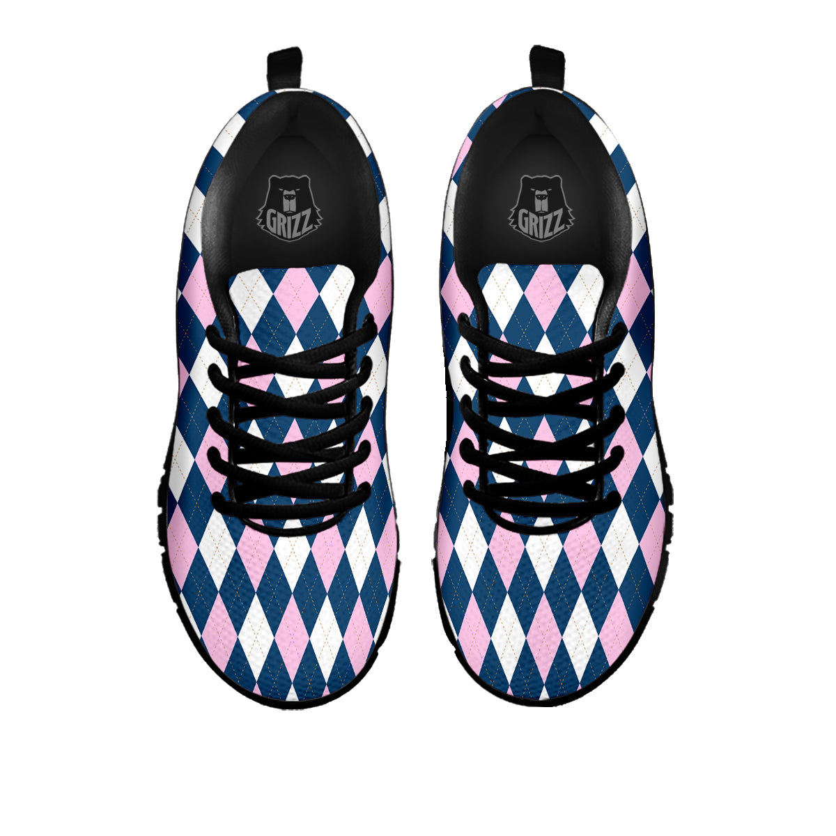 Blue White And Pink Argyle Print Pattern Black Sneaker-grizzshop