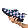 Blue White And Pink Argyle Print Pattern Black Sneaker-grizzshop