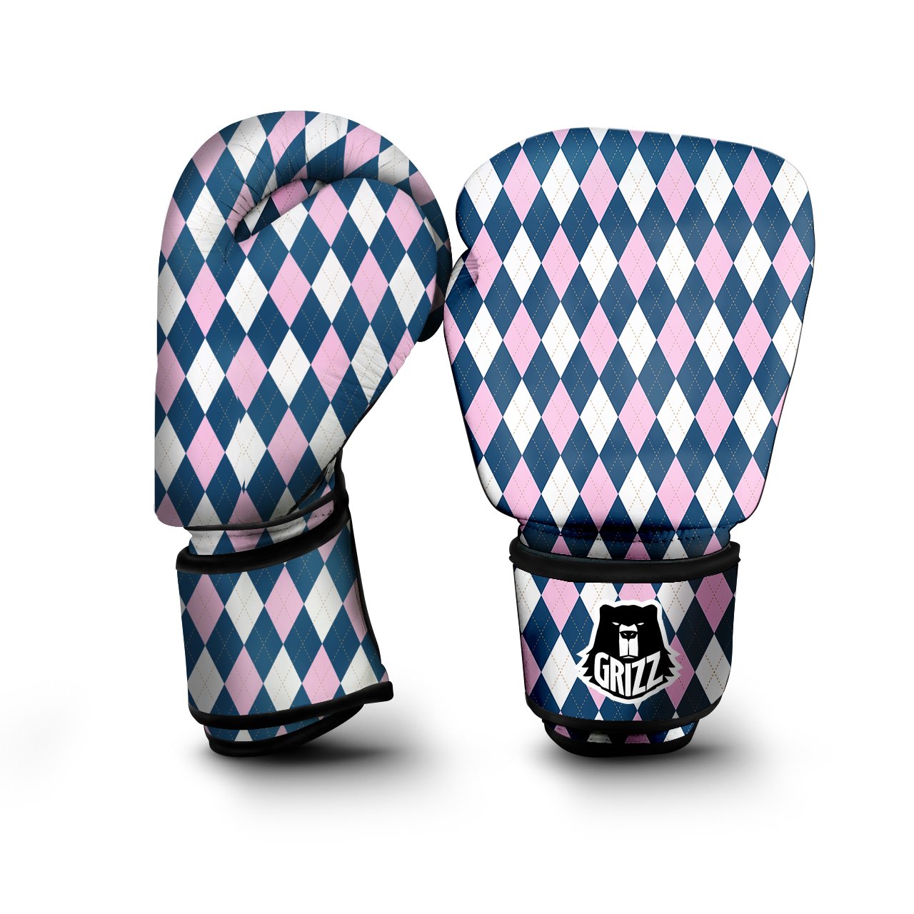 Blue White And Pink Argyle Print Pattern Boxing Gloves-grizzshop