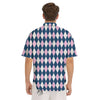 Blue White And Pink Argyle Print Pattern Men's Short Sleeve Shirts-grizzshop