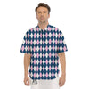 Blue White And Pink Argyle Print Pattern Men's Short Sleeve Shirts-grizzshop