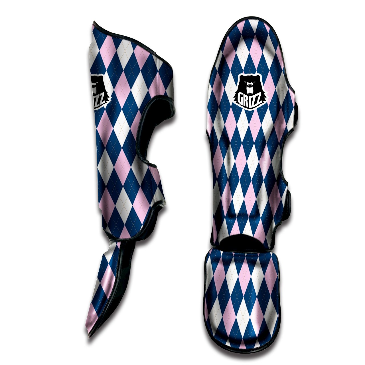 Blue White And Pink Argyle Print Pattern Muay Thai Shin Guards-grizzshop