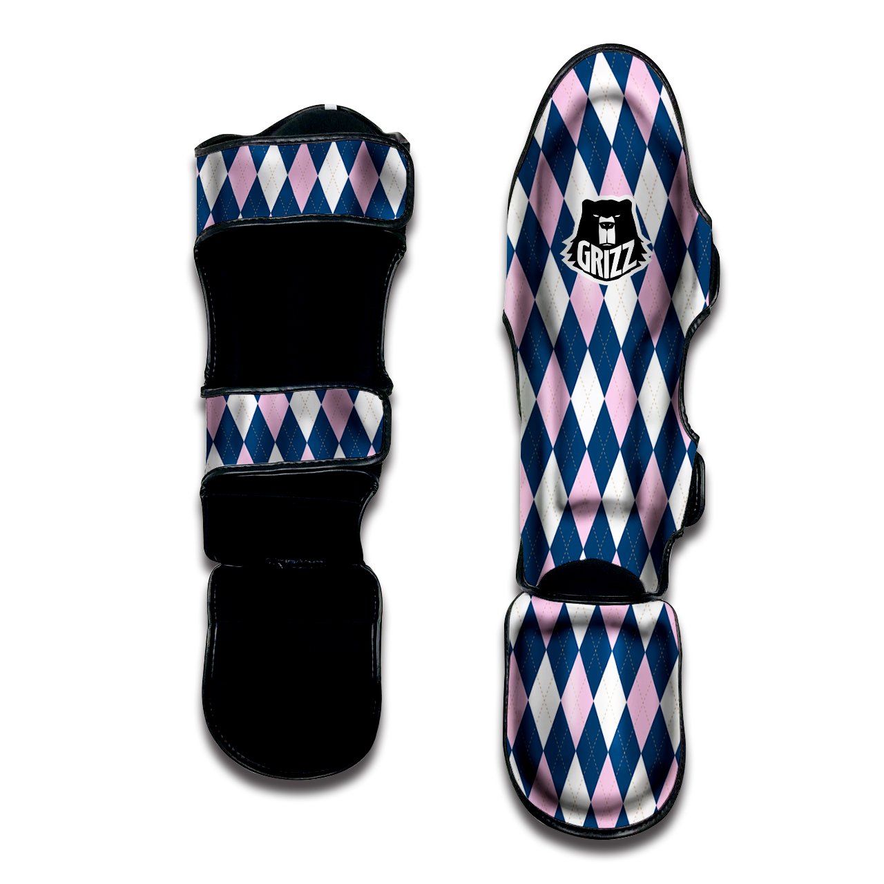 Blue White And Pink Argyle Print Pattern Muay Thai Shin Guards-grizzshop