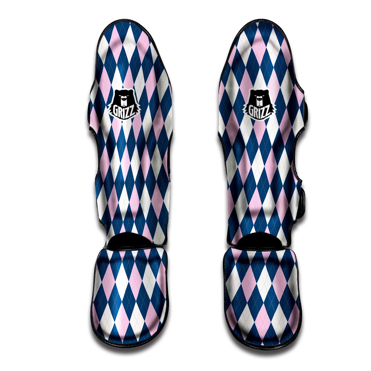 Blue White And Pink Argyle Print Pattern Muay Thai Shin Guards-grizzshop