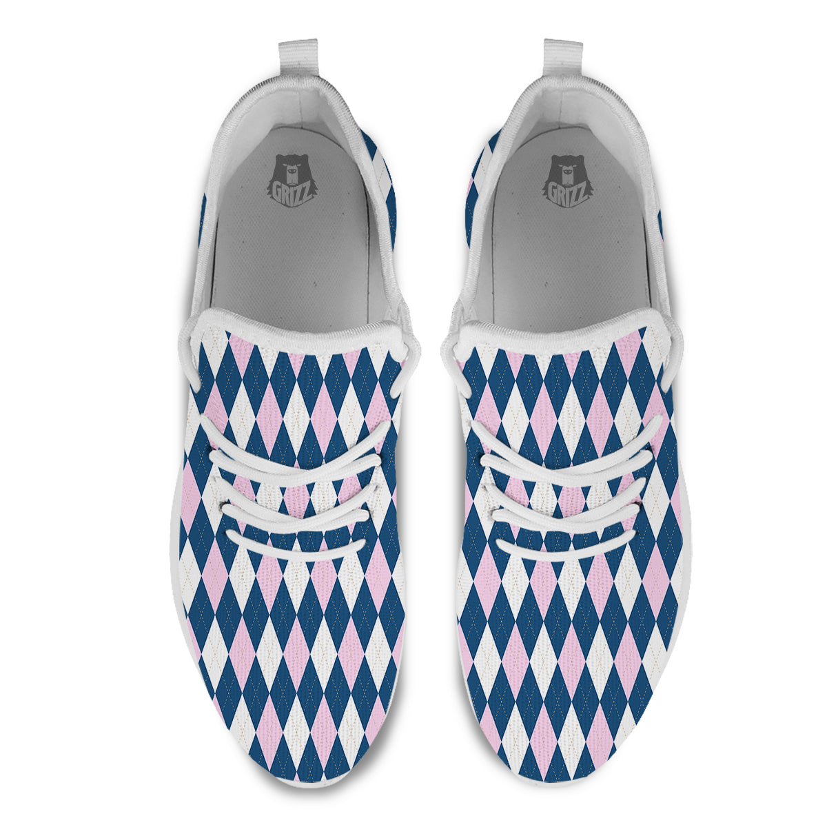 Blue White And Pink Argyle Print Pattern White Athletic Shoes-grizzshop