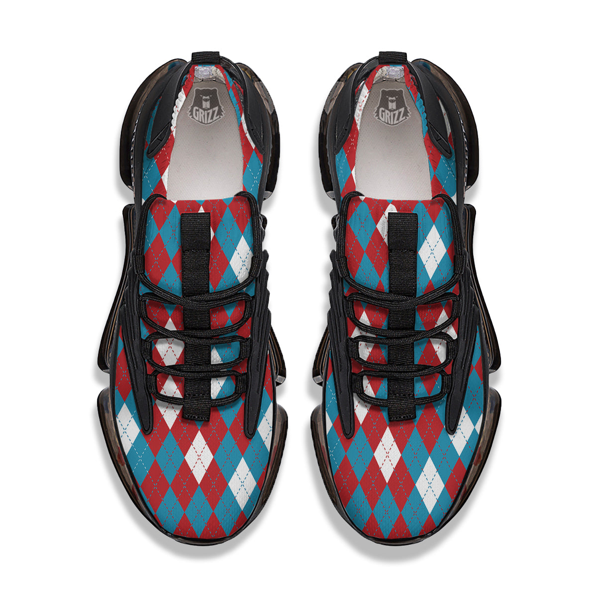 Blue White And Red Argyle Print Pattern Black Gym Shoes-grizzshop
